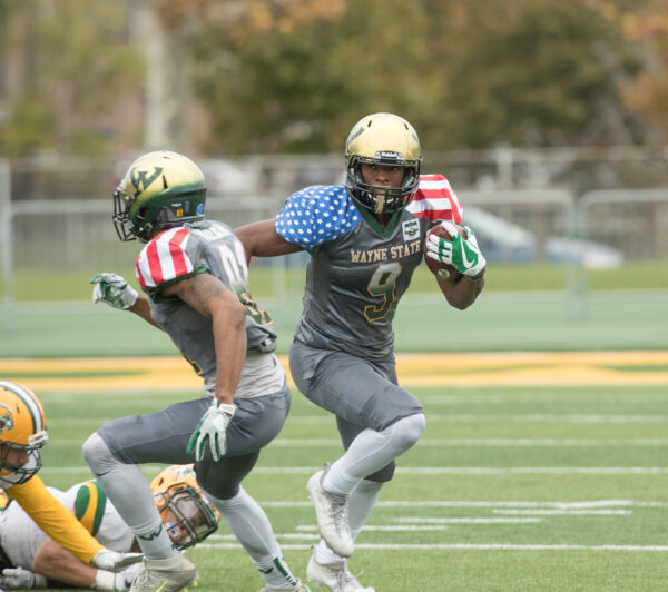 A football player running